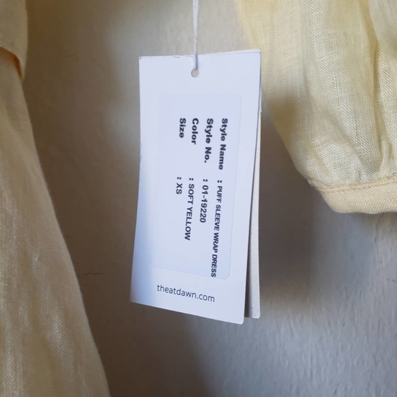 At Dawn Yellow Linen Wrap Dress NWT Extra Small - Picture 6 of 13